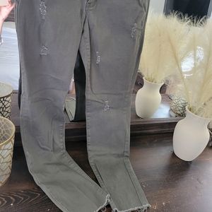 Olive green destressed jeggings